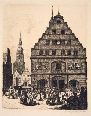 Obraz pod tytułem "Widok rynku w Greifswaldzie"