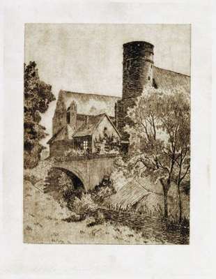 Obraz pod tytułem "Widok zamku w Olsztynie od strony mostu  na Łynie"