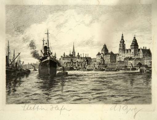 Obraz pod tytułem "Stettin Hafen - Widok na Wały Chrobrego w Szczecinie"