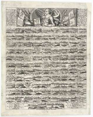 Obraz pod tytułem "Widok miast zdobytych w kampanii 1630-1632 przez Gustawa Adolfa szw..."