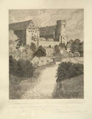 Obraz pod tytułem "Schloss mit Alle in der Abendsonne Allenstein Ostpr. "