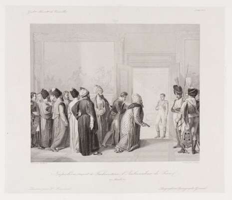 Obraz pod tytułem "Napoleon Bonaparte przyjmuje poselstwo perskie w Kamieńcu "