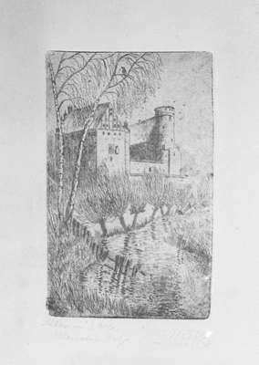 Obraz pod tytułem "Widok zamku od strony Łyny – „Schloss von d. Alle”"