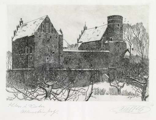 Obraz pod tytułem "Widok zamku zimą"
