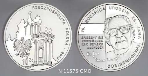 Obraz pod tytułem "moneta - 10 zł. 95 rocznica urodzin ks. Jana Twardowskiego"