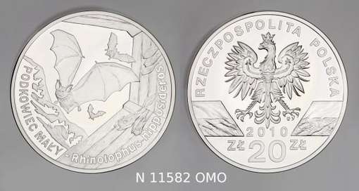 Obraz pod tytułem "moneta - 20 zł. Zwierzęta świata - Podkowiec mały."