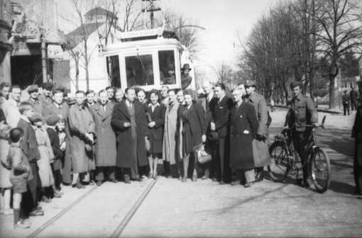 Obraz pod tytułem "Olsztyn, uruchomienie pierwszej linii tramwajowej, 1945-48"