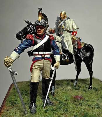 Obraz pod tytułem "Francuscy kirasjerzy: stoi z 2. pułku, konno z 6. pułku"